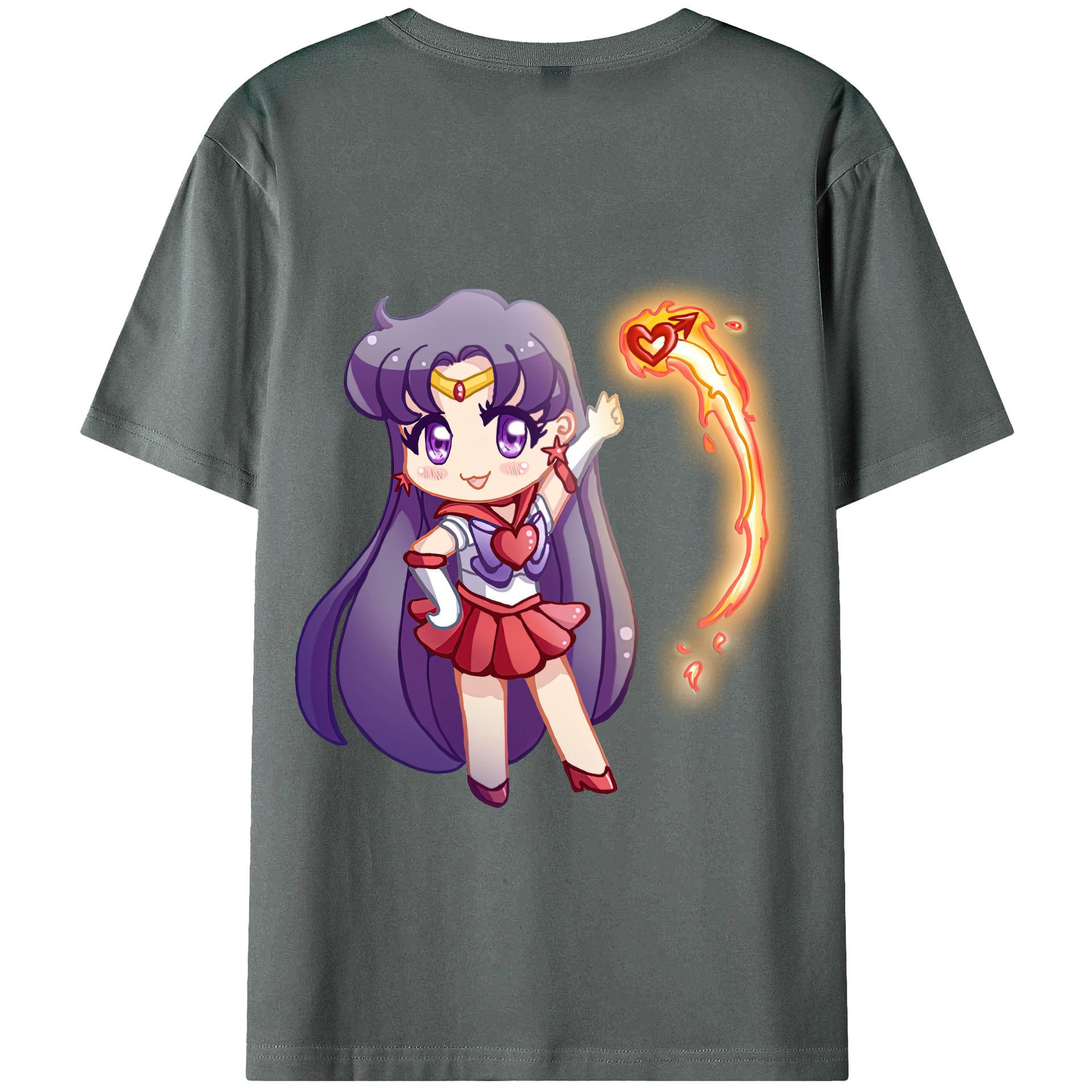（画像用） 美少女戦士セーラームーン 火野レイ ひの レイ Sailor Moon Hino Rei （セーラーマーズ,Sailor Mars） 綿100％ メンズ半袖Tシャツ（バックプリント） 通気性
